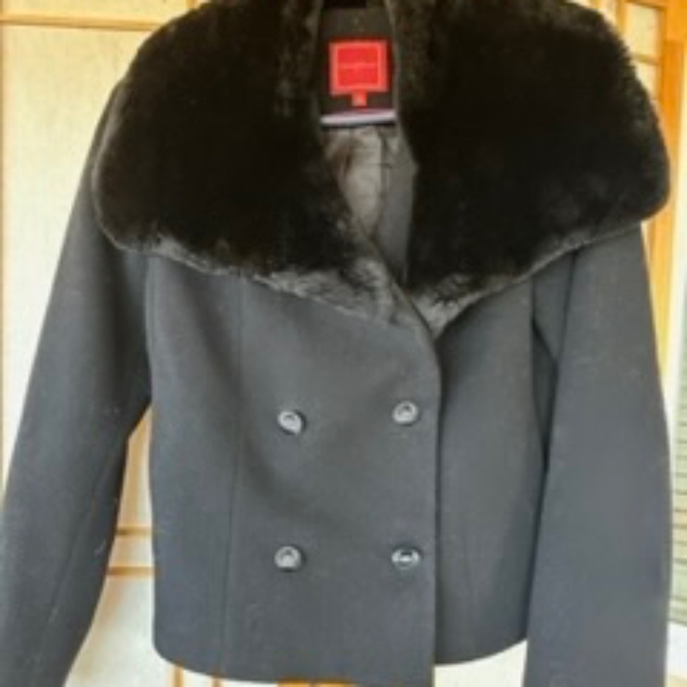 Cole Haan wool jacket with fur trim small